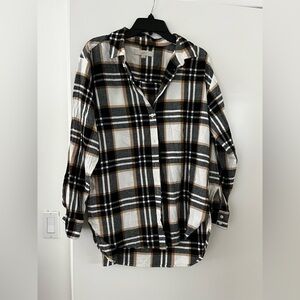 🥳 LOFT Checkered Plaid Shirt in Black, White, and Tan